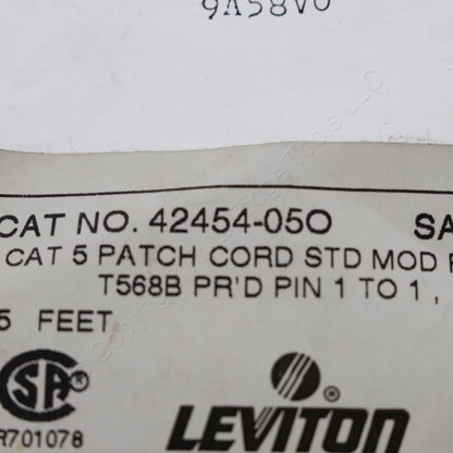 Leviton 42454-5O Orange 5ft Cat5 Ethernet Cable LAN Data Patch Cord Network Cord