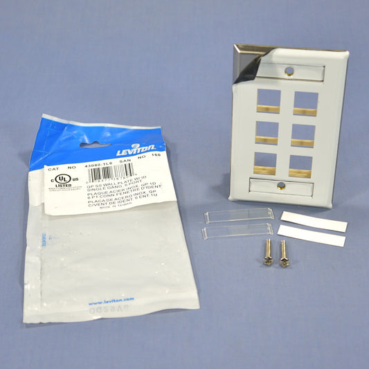 Leviton 6-Port 1-Gang Stainless Steel Quickport Wallplate w/ ID Window 43080-1L6