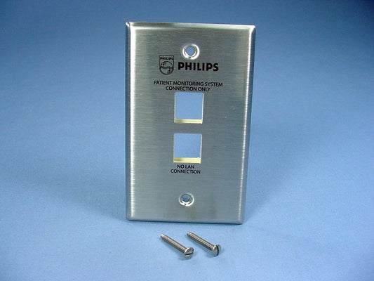 Leviton 2-Port Philips Patient Monitoring Stainless Quickport Plate 43080-1S2