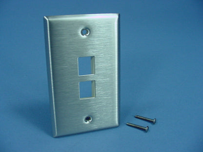 Leviton 2-Port Stainless Steel Quickport Jack Wall Plate Box Mount 43080-1S2-320