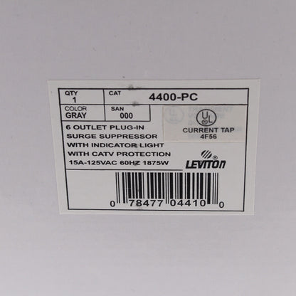 Leviton 4400-PC Gray Surge Protector 6-Outlet Receptacle Adapter w/ Coaxial CATV