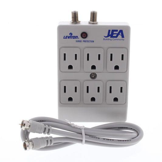 Leviton 4400-PC Gray Surge Protector 6-Outlet Receptacle Adapter w/ Coaxial CATV