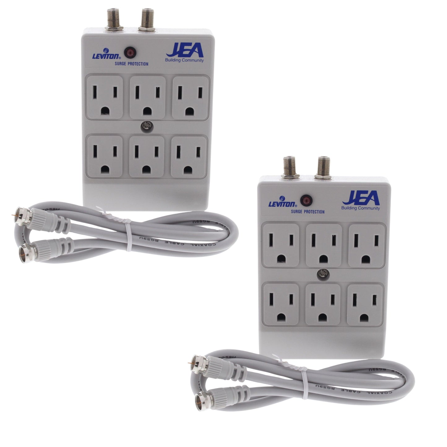 Leviton 4400-PC Gray 6-Outlet Surge Protector Receptacle Adapters Coax CATV 2pcs