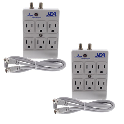 Leviton 4400-PC Gray 6-Outlet Surge Protector Receptacle Adapters Coax CATV 2pcs