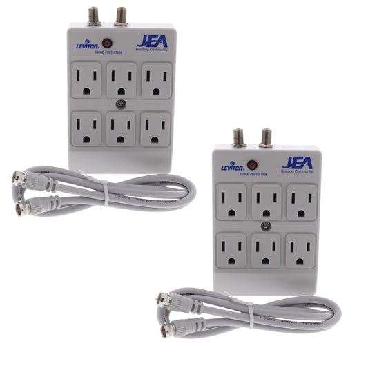 Leviton 4400-PC Gray 6-Outlet Surge Protector Receptacle Adapters Coax CATV 2pcs