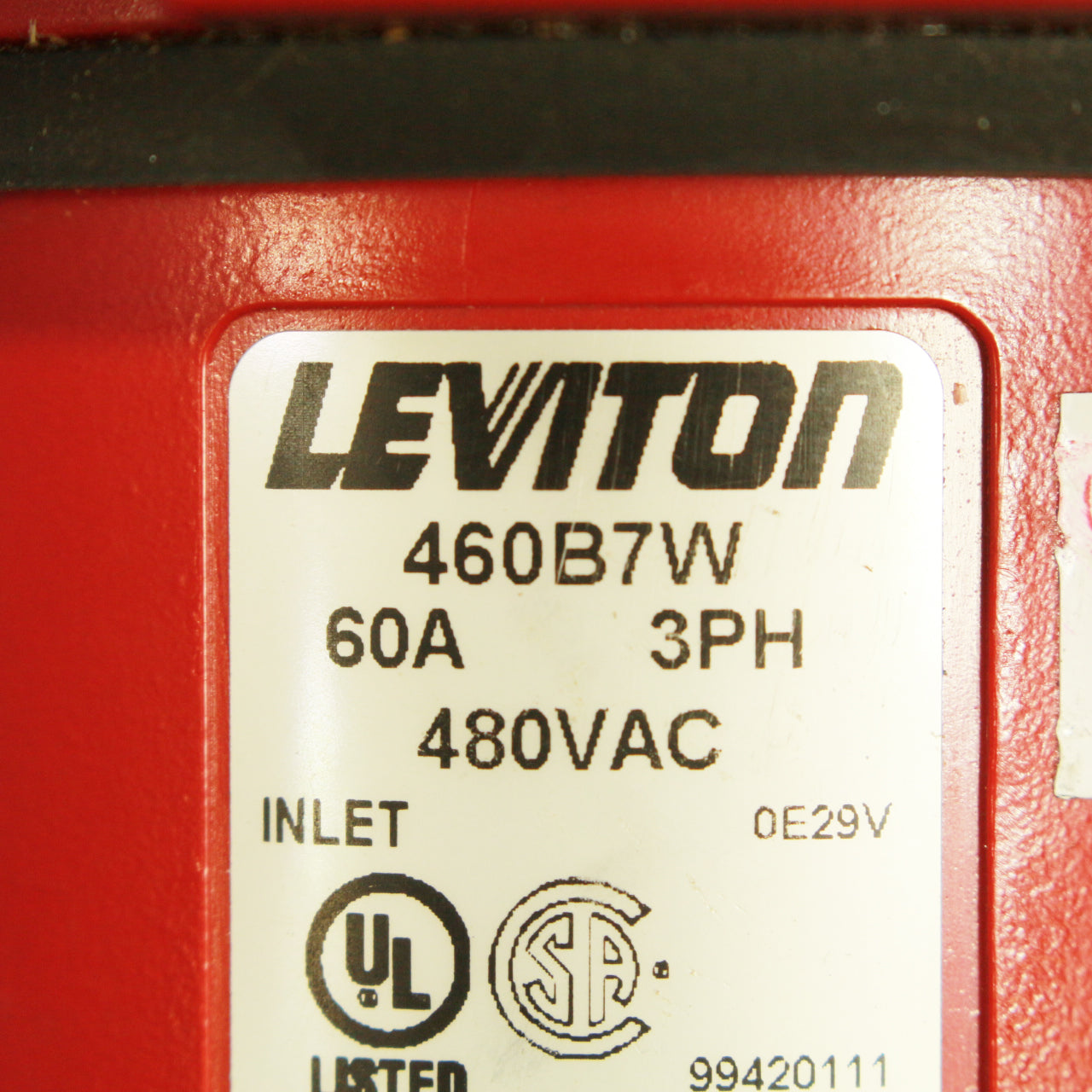 Leviton Scratched Pin & Sleeve Inlet Plug 60A 480V 3� Bulk 460B7W
