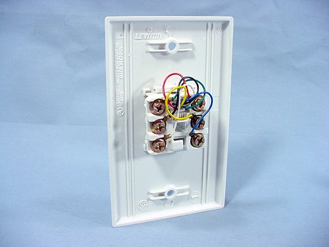 Leviton 4625B-46W White Phone Telephone 3-Line Flush Mount Type 625B4 Jack 6P6C