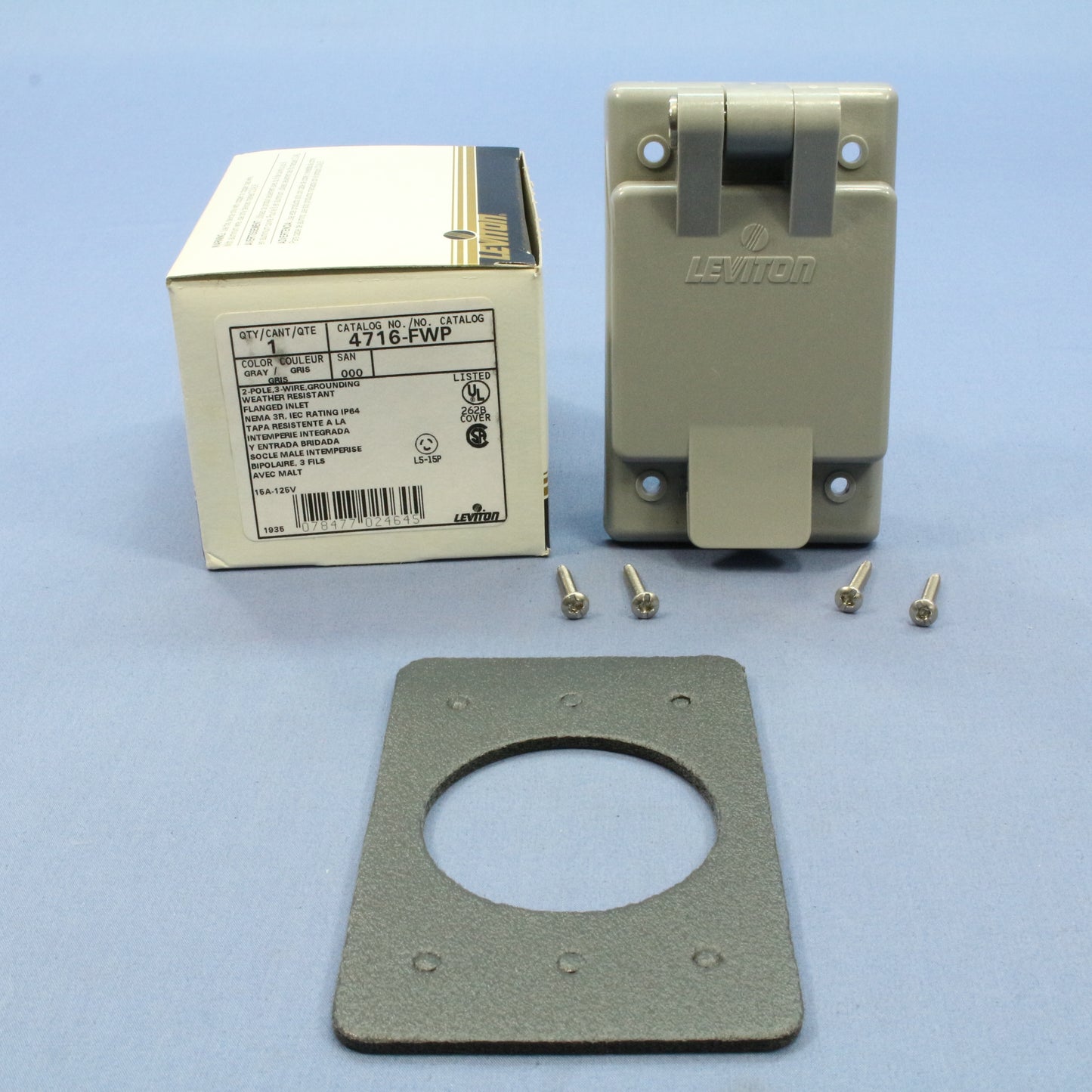 Leviton Weather Resistant Cover Locking Flanged Inlet Plug Nema L5-15P 4716-FWP
