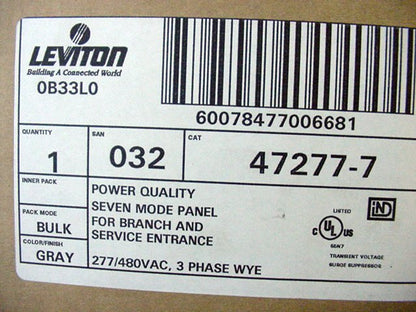 Leviton 7-Mode 47277-7 High Surge Suppressor Protector Panel 277/480V 3�Y WYE