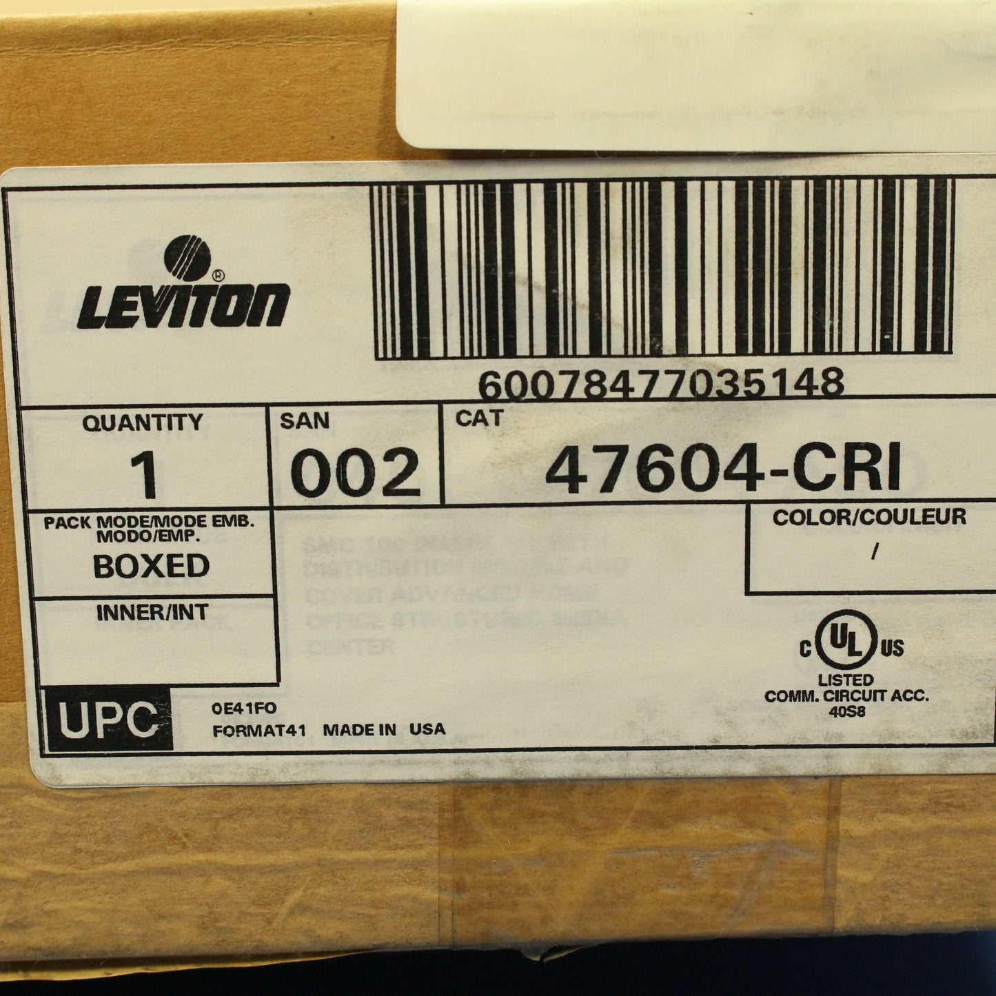 Leviton Structured Media Center Panel Cover Construction Ring & Panel 47604-CRI