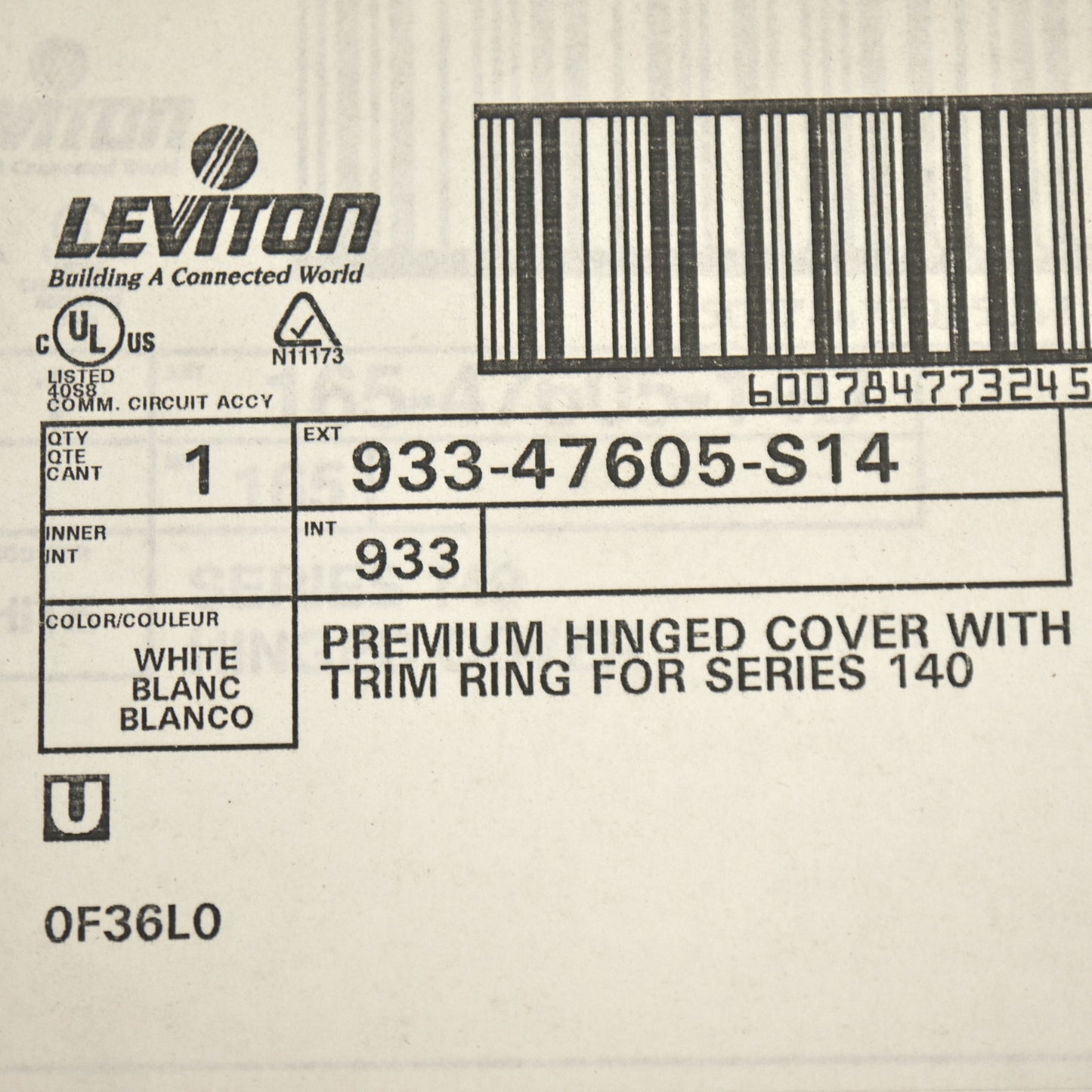 Leviton Premium 14" Hinged Cover for Structured Media Center Panel 47605-S14