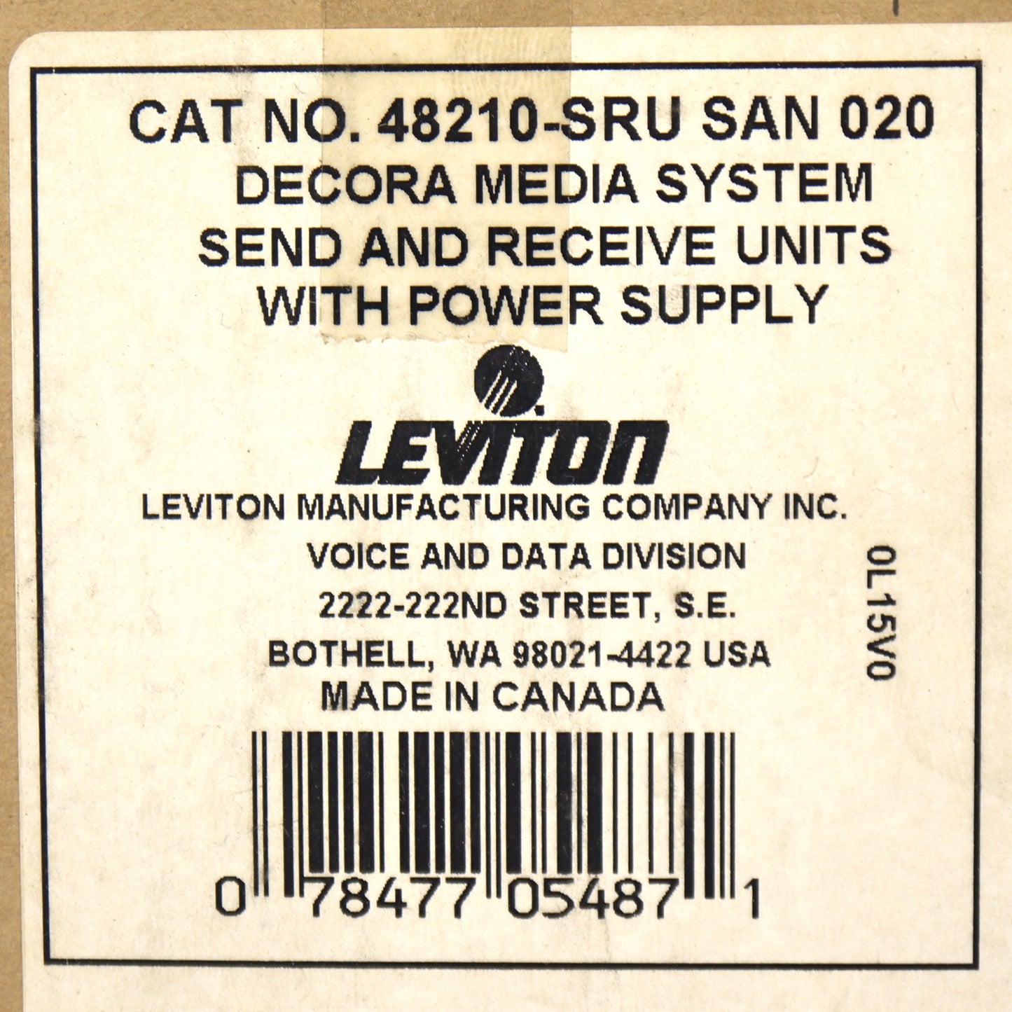 Leviton Decora Media System SEnd Receive Unit Cat5 +Power Supply 50MHz 48210-SRU