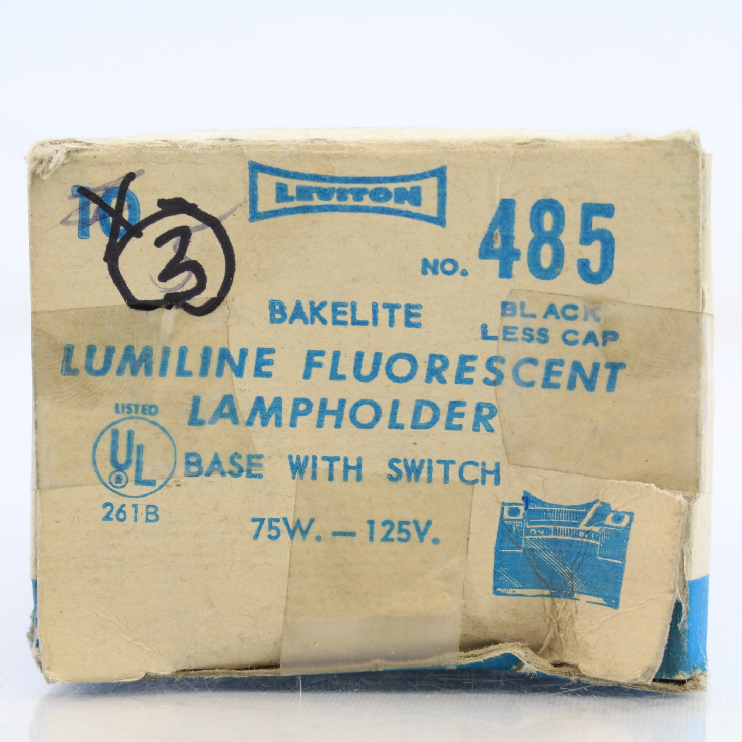 Leviton #485 Black Lumline Bakelite Flourescent Lampholder Base Switch 75W 125V