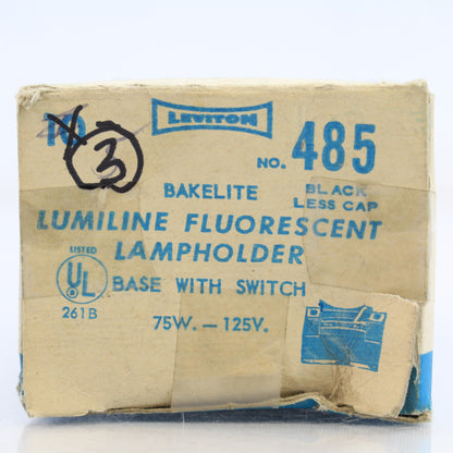 Leviton #485 Black Lumline Bakelite Flourescent Lampholder Base Switch 75W 125V