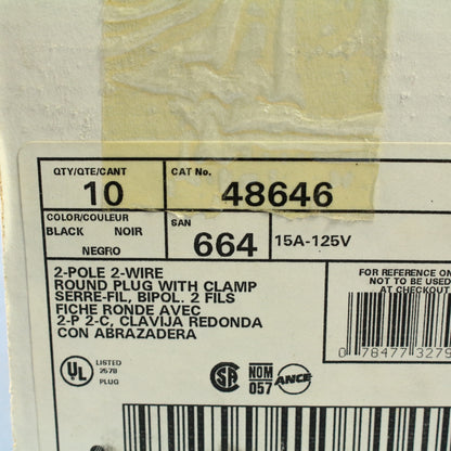 10 Leviton Round Straight Blade EZ Grip Heavy Duty Male Plugs Cord Clamp 48646