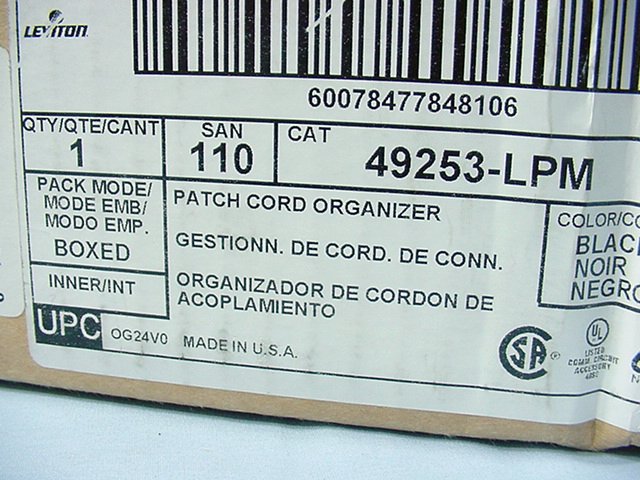 Leviton 19" Patch Cord Wire Organizer Wire Management Ring Rack Mount 49253-LPM