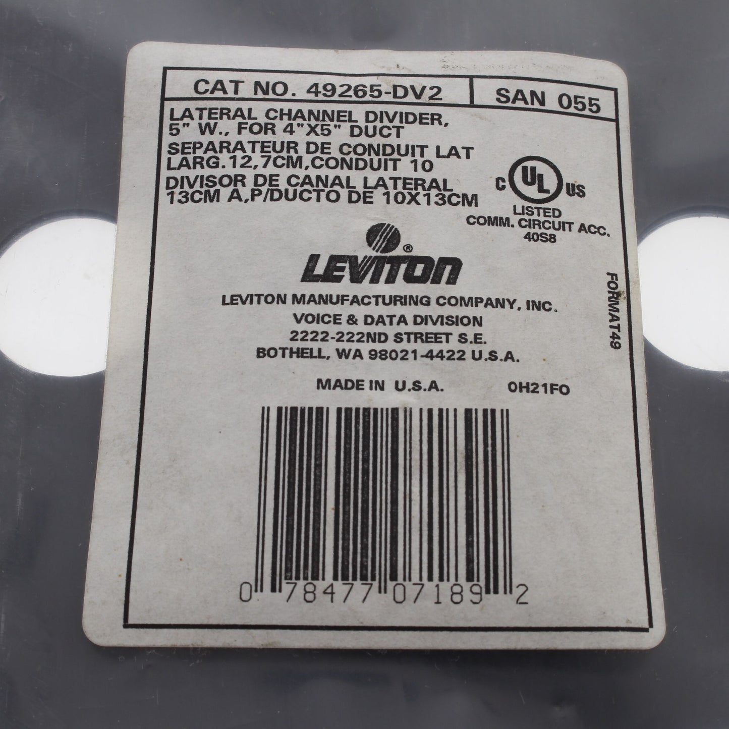 Leviton 49265-DV2 Front Versi-Duct Patch Cable Lateral Channel Divider 11.5" x5"