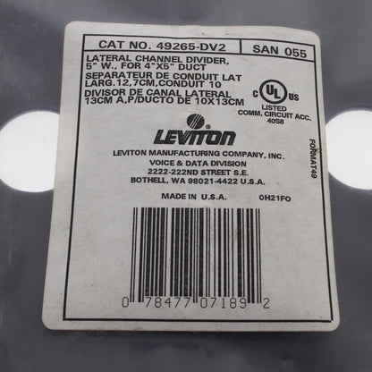 Leviton 49265-DV2 Front Versi-Duct Patch Cable Lateral Channel Divider 11.5" x5"