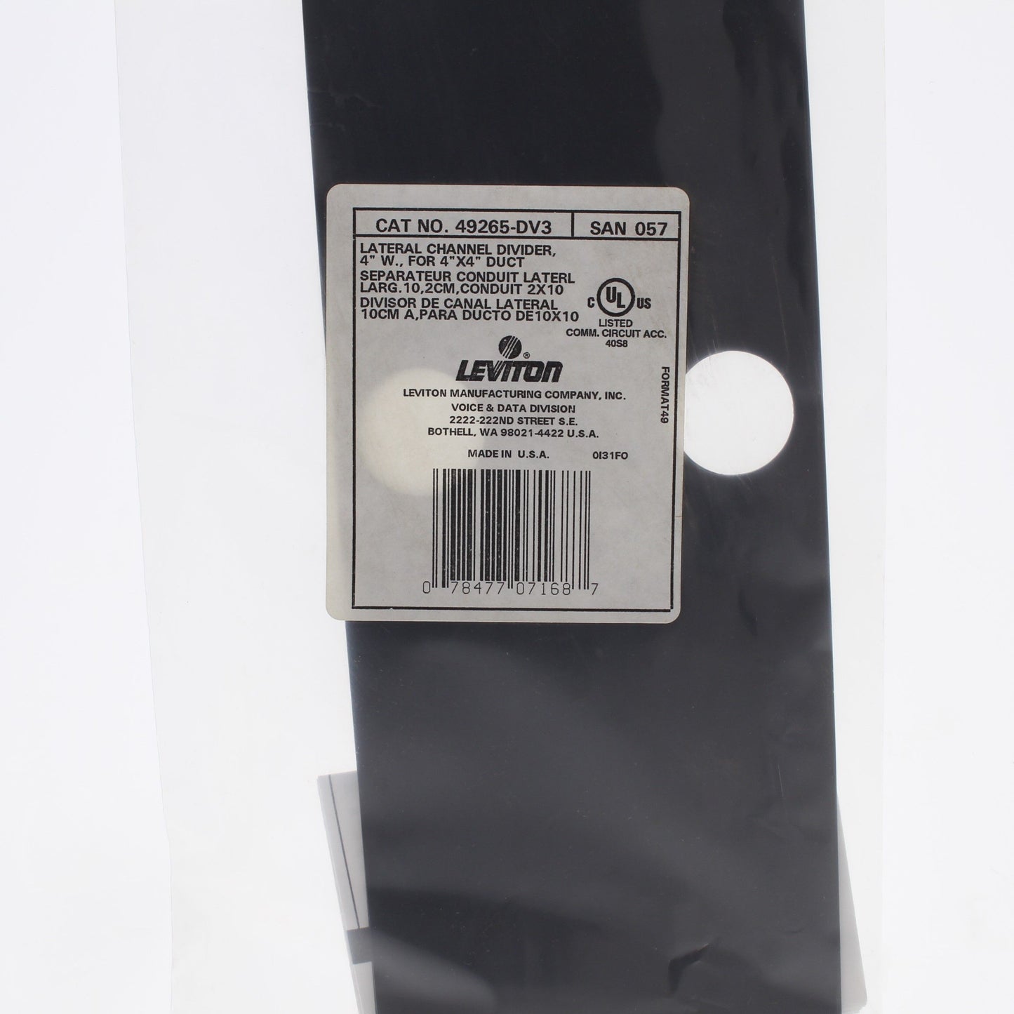 Leviton 49265-DV3 Rear Versi-Duct Patch Cable Lateral Channel Divider 11.5" x 4"