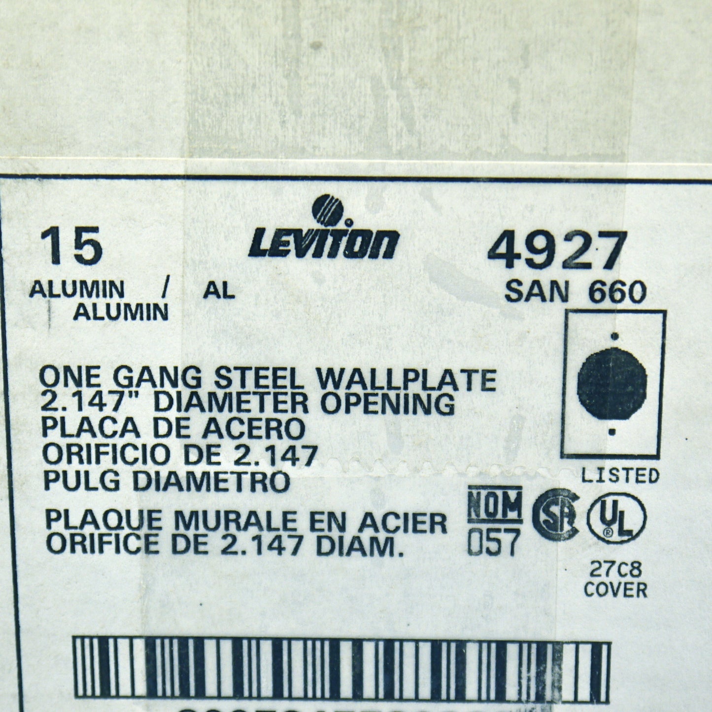 Leviton 4927 Metal Steel 1-Gang Power Outlet 2.15" Hole Wallplate Covers 15-pack