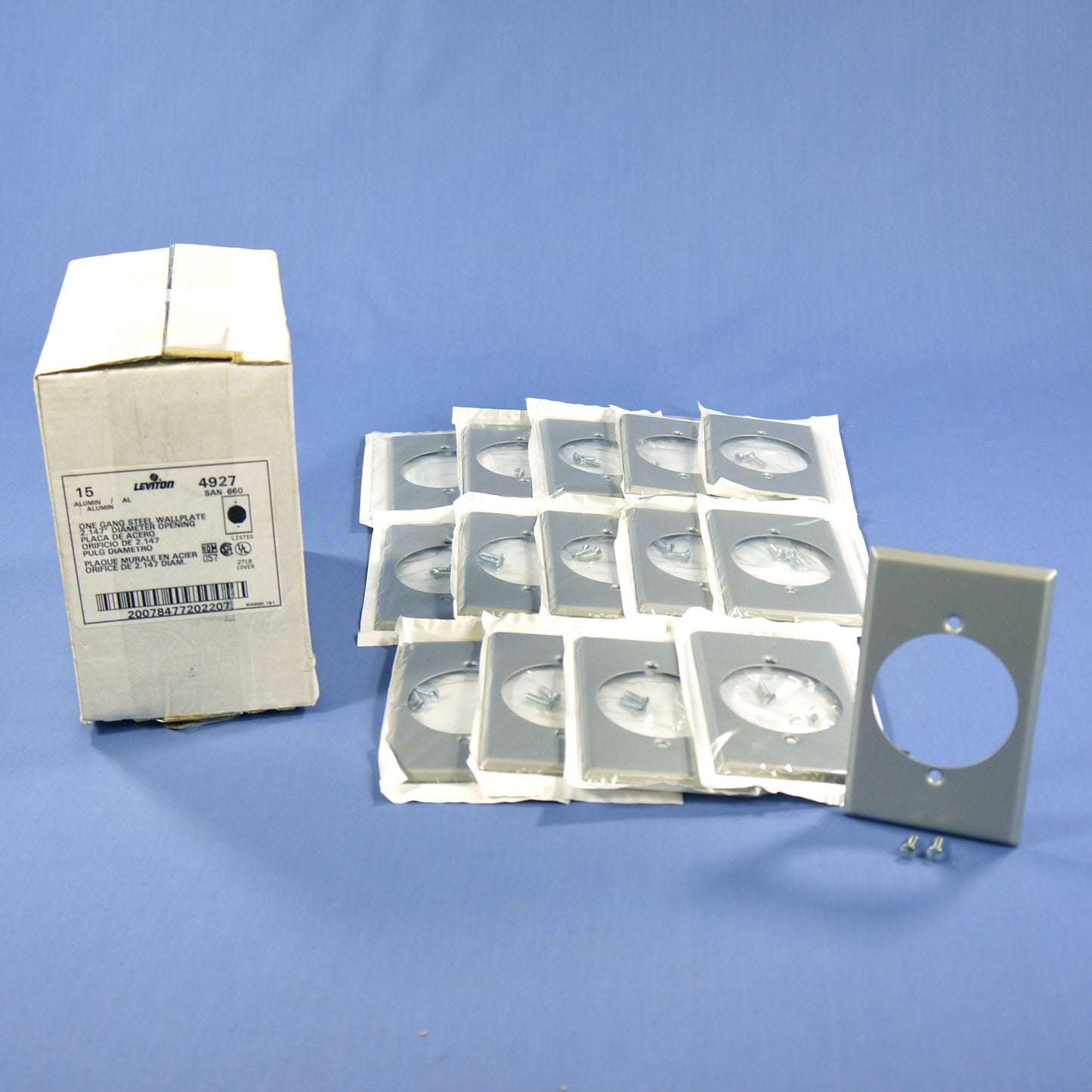 Leviton 4927 Metal Steel 1-Gang Power Outlet 2.15" Hole Wallplate Covers 15-pack