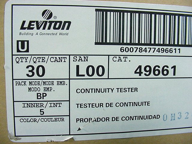 Leviton 49661 Battery Operated Electrical Continuity Tester Alligator Clip 30pcs