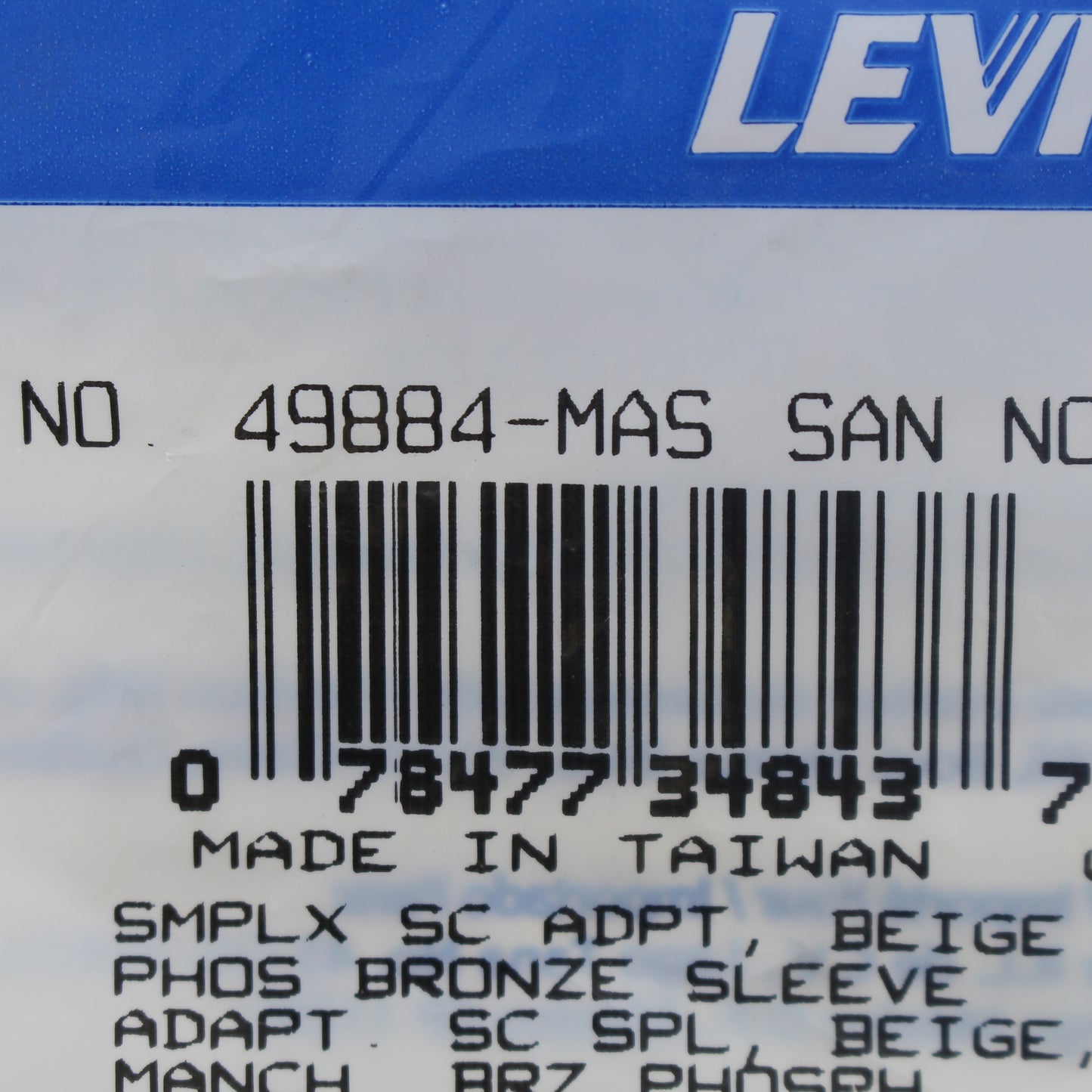 Leviton 49884-MAS SC/SC Fiber Optic Adapter Coupler Multimode Duplex Terminal