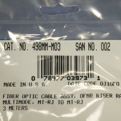 3M Fiber Optic Uplink Multi-Mode Duplex Patch Cable Cord MT-RJ MT-RJ 498MM-M03