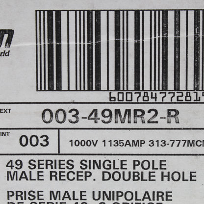 Leviton 49MR2-R 49 Series Single Pole Mal Receptacle Double Hole 1000V 1135AMP