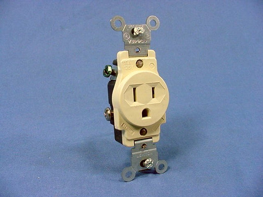Leviton Ivory Commercial Single Outlet Receptacle Nema 5-15 15A 125V Bulk 5015-I
