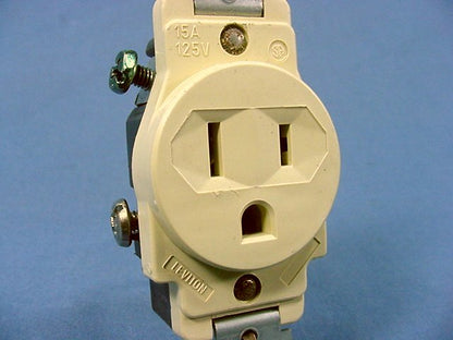 Leviton Ivory Commercial Single Outlet Receptacle Nema 5-15 15A 125V Bulk 5015-I