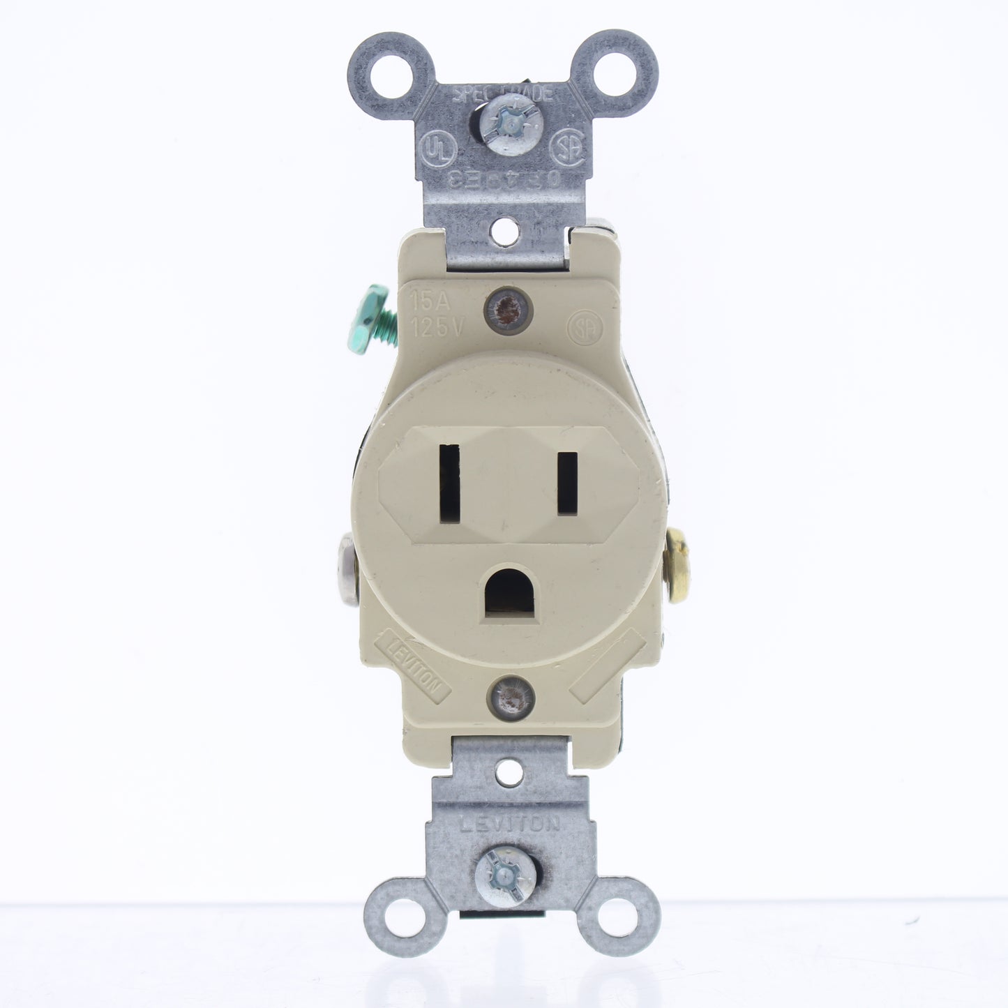 Leviton Scratched Ivory Commercial Single Outlet Receptacle 5-15R 15A 1255015-I
