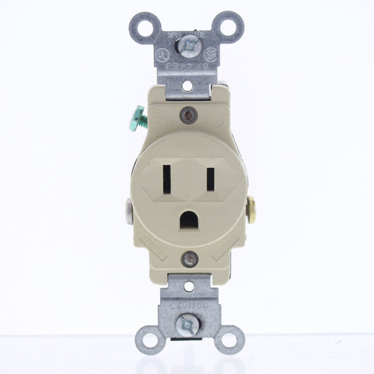 Leviton Scratched Ivory Commercial Single Outlet Receptacle 5-15R 15A 1255015-I