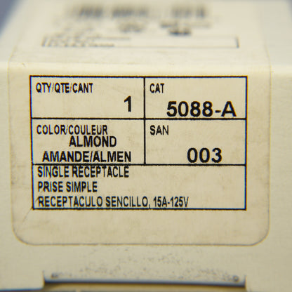 Leviton 5088-A Almond Commercial 5-15R 15A Single Outlet Receptacle 125V