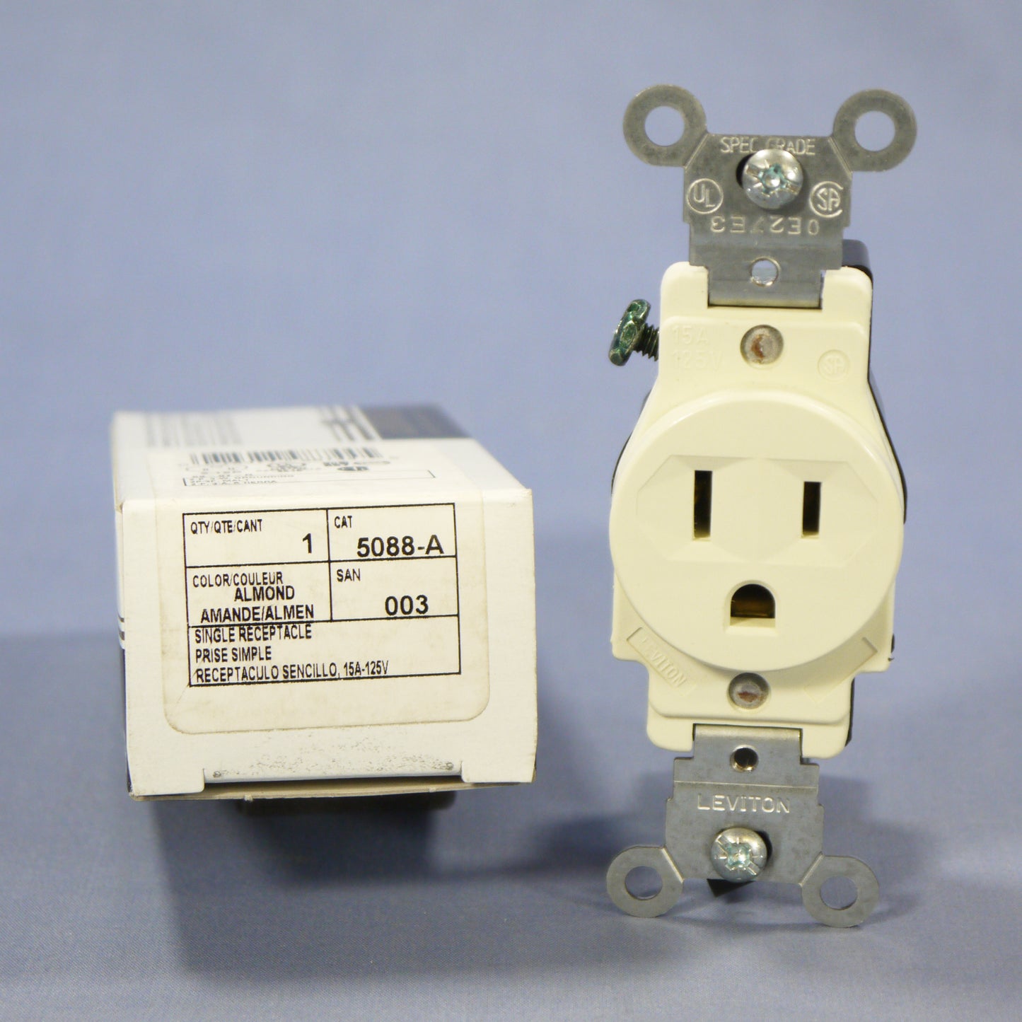 Leviton 5088-A Almond Commercial 5-15R 15A Single Outlet Receptacle 125V
