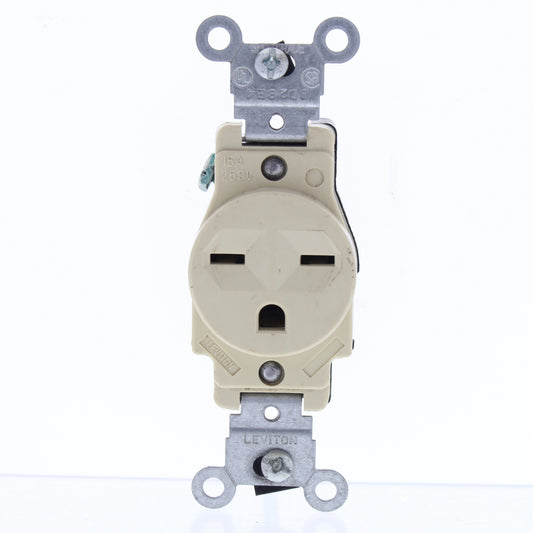 Leviton Ivory Straight Blade Single Outlet Receptacle Nema 6-15R 15A Bulk 5089-I
