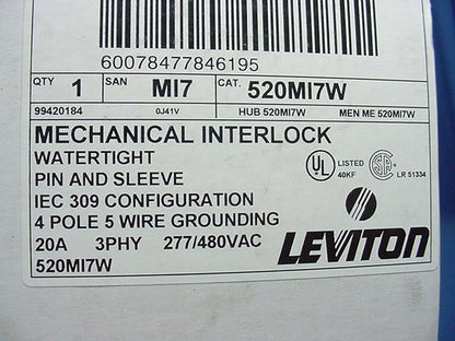 Leviton Pin Sleeve Non-Fused Mechanical Interlock Power Switch Panel 20A 520MI7W