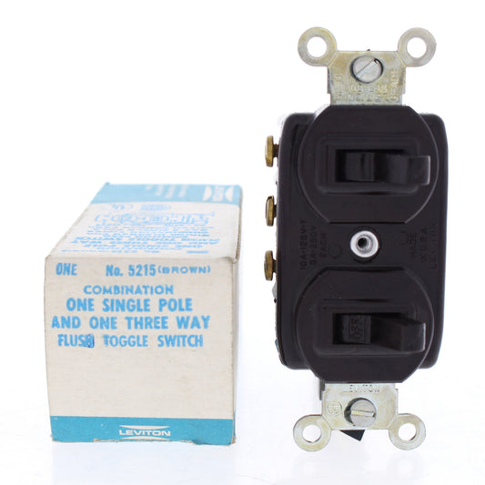 Leviton 5215 Brown Combination Single Pole 3-Way Flush Toggle Switch 10A 125V