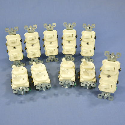 10 Leviton Almond Double Light Switches Duplex Toggle 15A Single Pole 5224-2A
