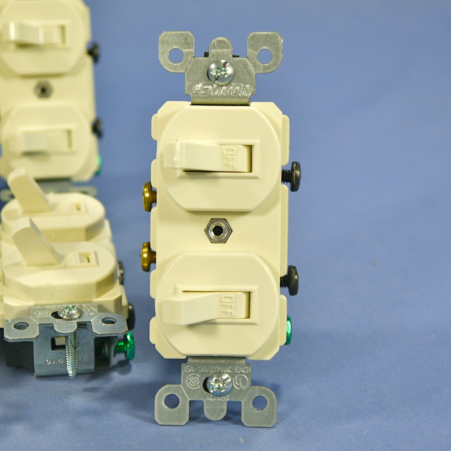 10 Leviton Almond Double Light Switches Duplex Toggle 15A Single Pole 5224-2A