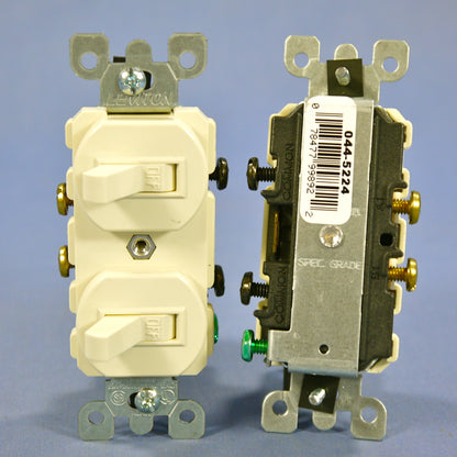 10 Leviton Almond Double Light Switches Duplex Toggle 15A Single Pole 5224-2A