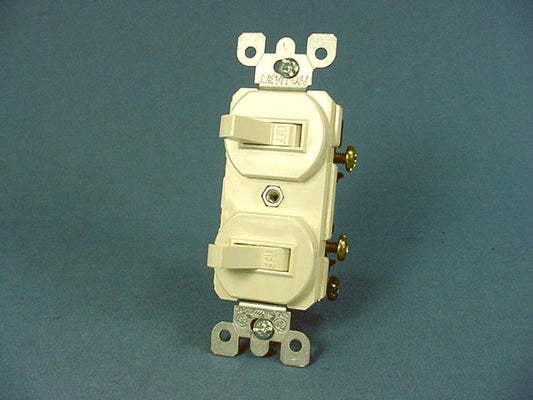 Leviton 5224-2A Almond Double Wall Light Switch Duplex Toggle 15A Single Pole