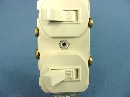 Leviton 5224-2A Almond Double Wall Light Switch Duplex Toggle 15A Single Pole