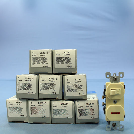 Leviton 5226-I Ivory Commercial Toggle Wall Switches w/ Slit Pilot Light 10-Pack