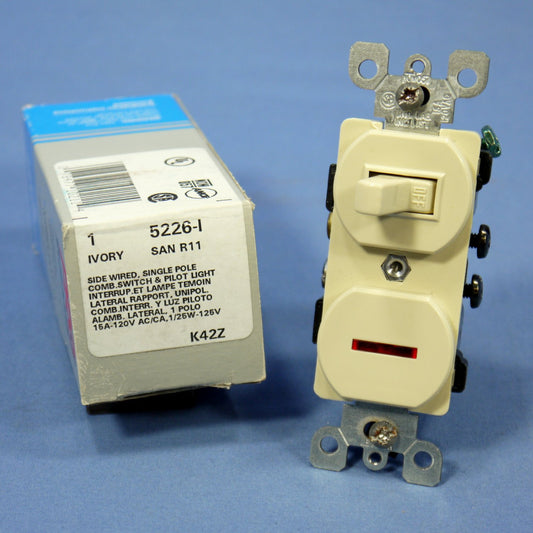 Leviton Ivory Commercial Toggle Wall Switch 15A w/Pilot Light 5226-I-041 Boxed