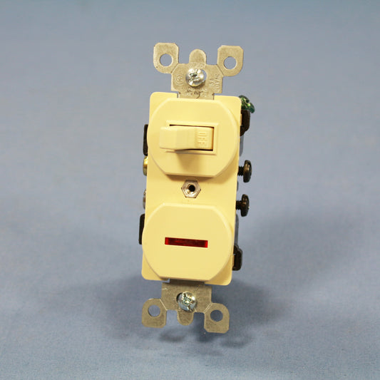 Leviton 5226-I Ivory Commercial Single Pole Toggle Wall Switch 15A w/Pilot Light