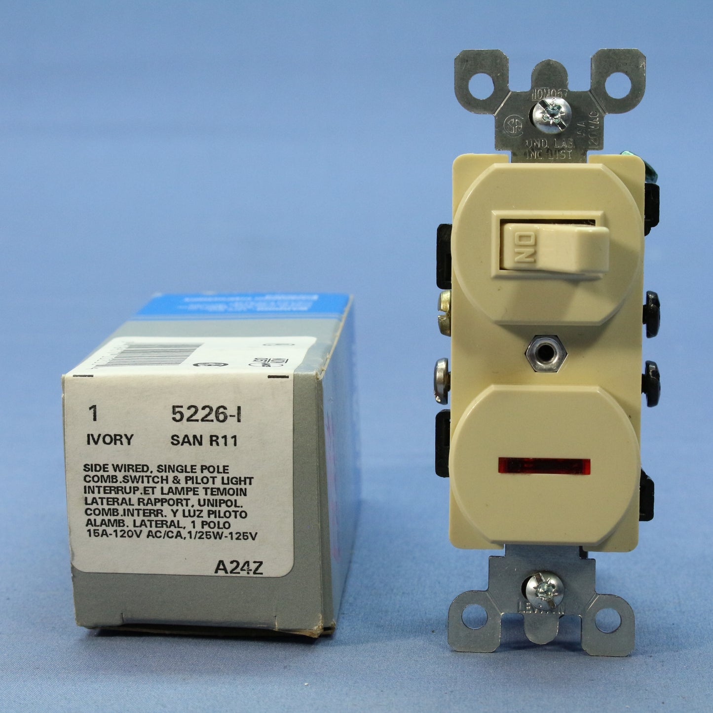 Leviton Ivory Commercial Toggle Wall Switch 15A w/Pilot Light 5226-I-R41 Boxed