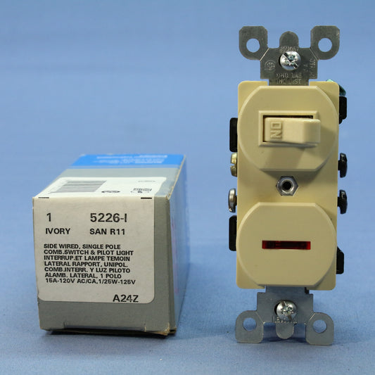 Leviton Ivory Commercial Toggle Wall Switch 15A w/Pilot Light 5226-I-R41 Boxed