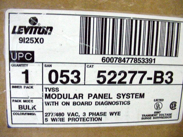 Leviton Surge 52277-B3 Suppressor Protector Modular Panel Unit 3�Y 277/480V