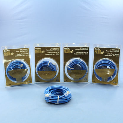 5 NIP Leviton Blue Cat 5 15 Ft Ethernet LAN Patch Cords Network Cables 52454-15R